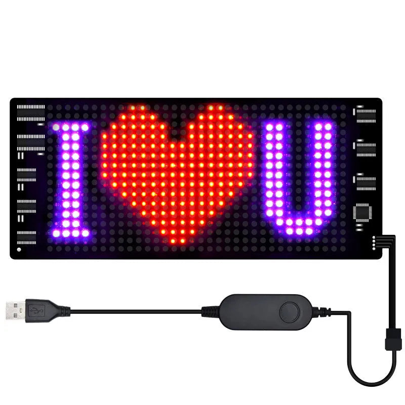 Programmable LED car sign with full-colour display showing custom text message
