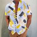 Youth short sleeve casual shirt with geometric 3D printed floral pattern in chemical fibre blending fabric