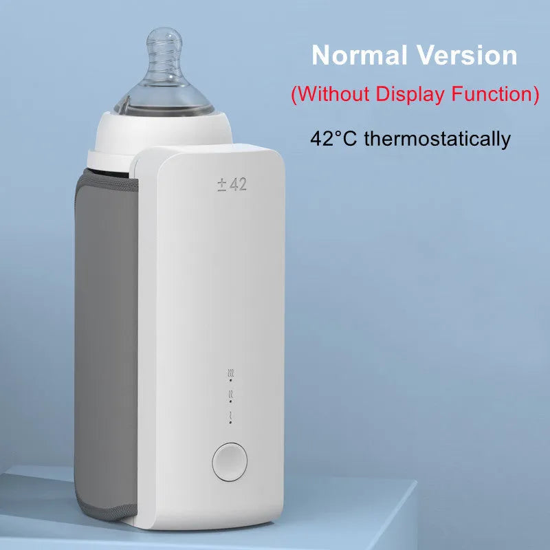 Grey portable baby bottle warmer with USB charging cable and wrap-around heating design
