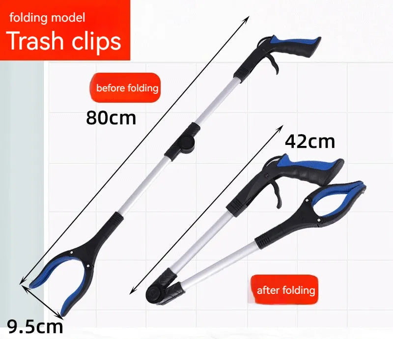 Foldable aluminium garbage clamp with magnet sucker showing blue handle colour