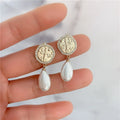 Water drop pearl earrings with micro inlaid zircon, copper geometry design and silver needle option