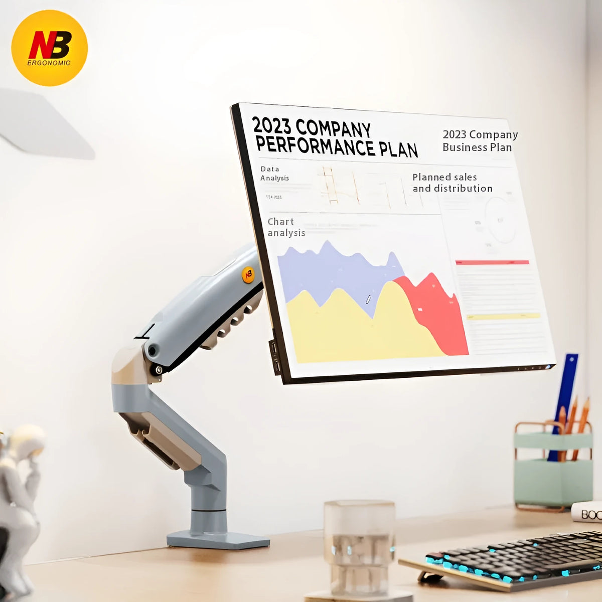 F80-XV grey computer monitor bracket robotic arm, 42 x 31 x 10cm, aluminium alloy and ABS plastic construction