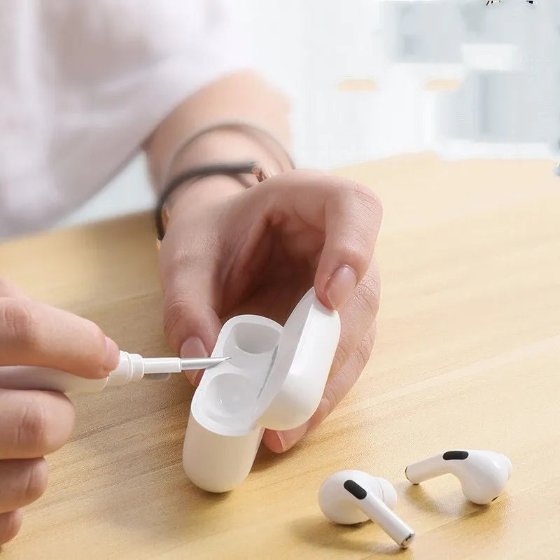 Earphone cleaning pen dust removal tool in white with colour box packaging 13x2x3.5cm