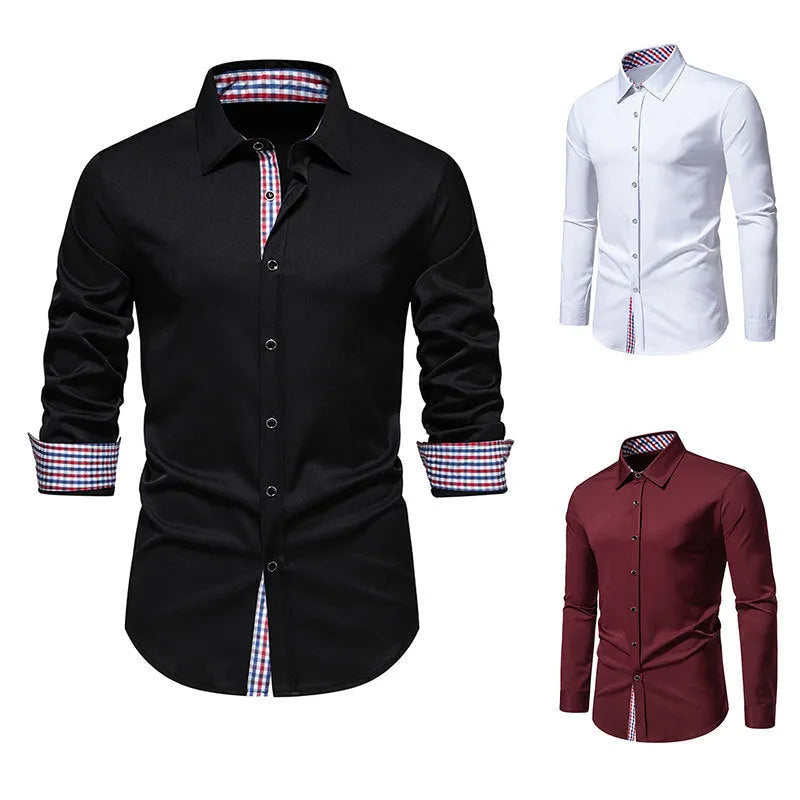 Men's loose fit plaid long-sleeved shirt in chemical fibre blend fabric on hanger