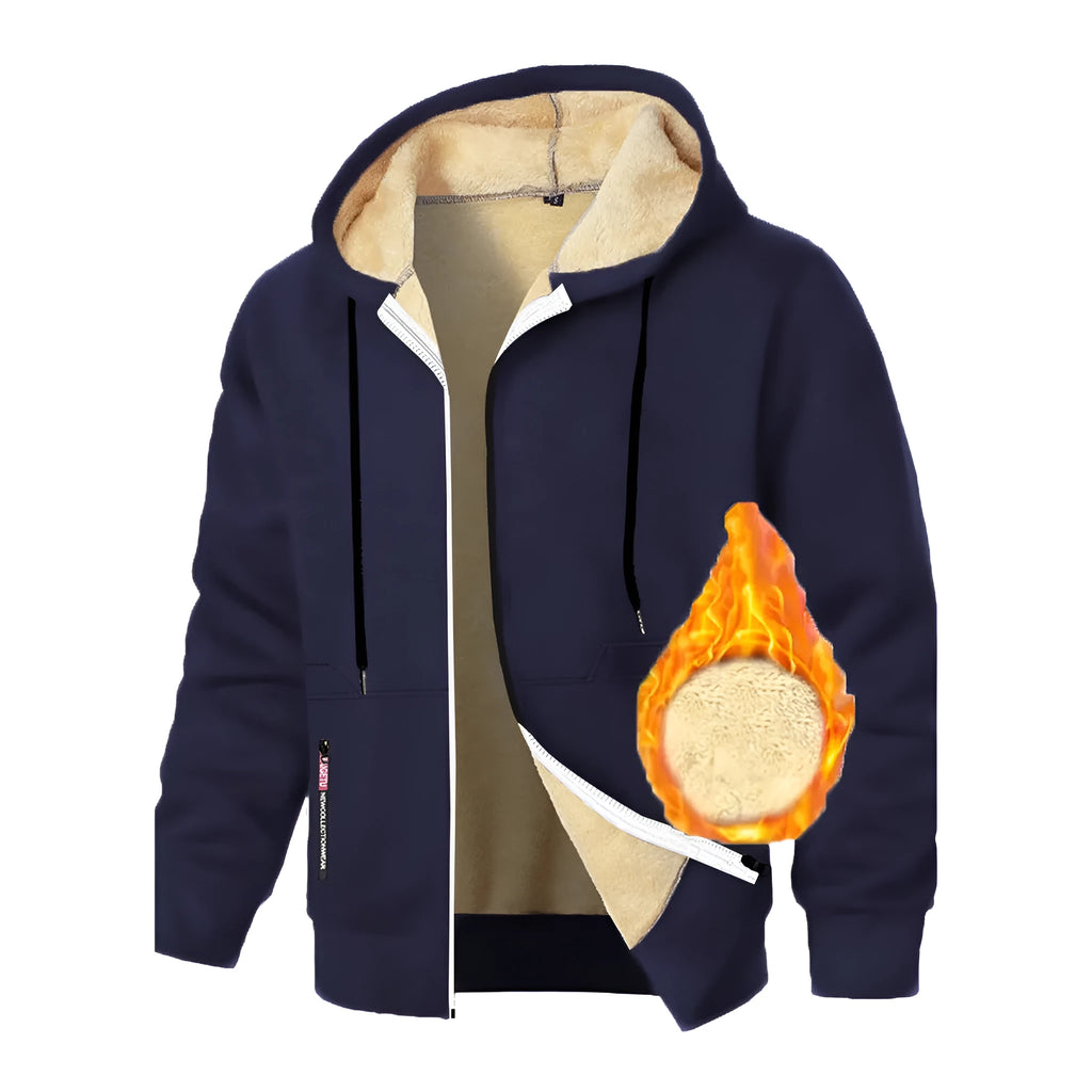 Men's cashmere hoodie thickened zipper coat cardigan in army green, hooded, long sleeves, autumn leisure wear