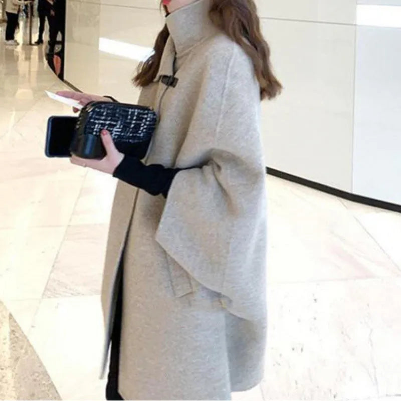 Women's long oatmeal green acrylic coat with flight sleeves and 100cm length