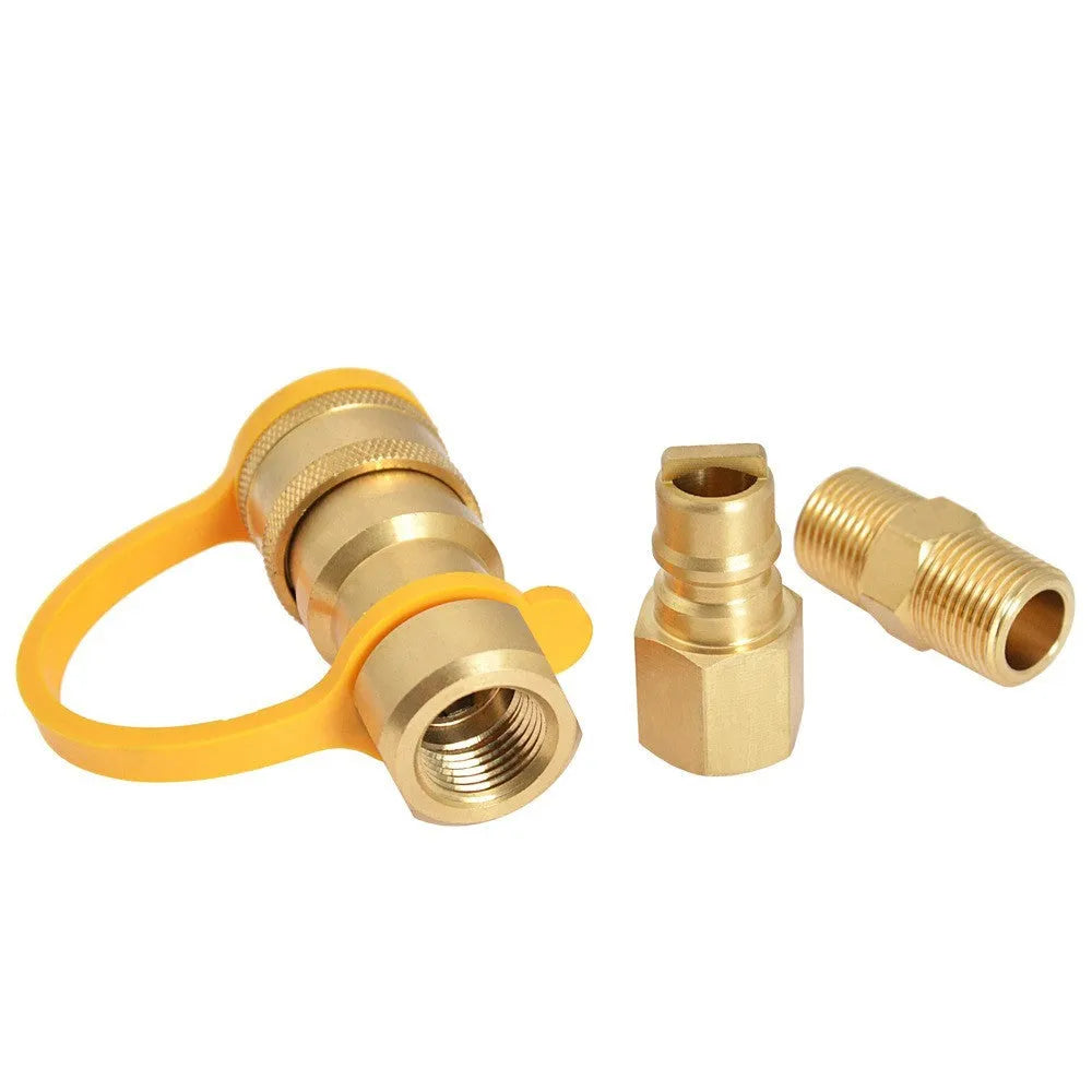 Gold-coloured brass 3/8-inch gas tank connector with American standard threading for propane charging systems