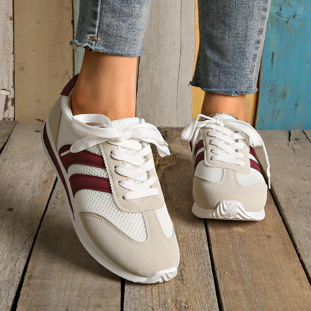 Wine red Cortez retro sneakers with cross-strap detail and mesh lining