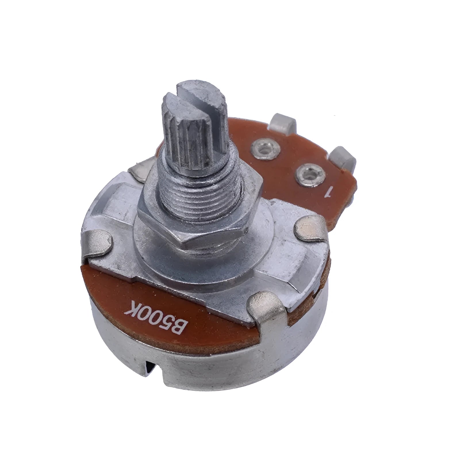 Solid metal electric guitar control knob for potentiometer, shown with A250K A500K B250K B500K value options.