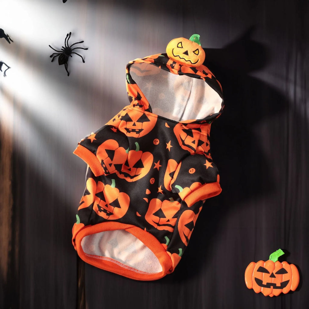Wansheng pet pumpkin sweater in orange polyester fabric for dogs and cats sizes S to 2XL