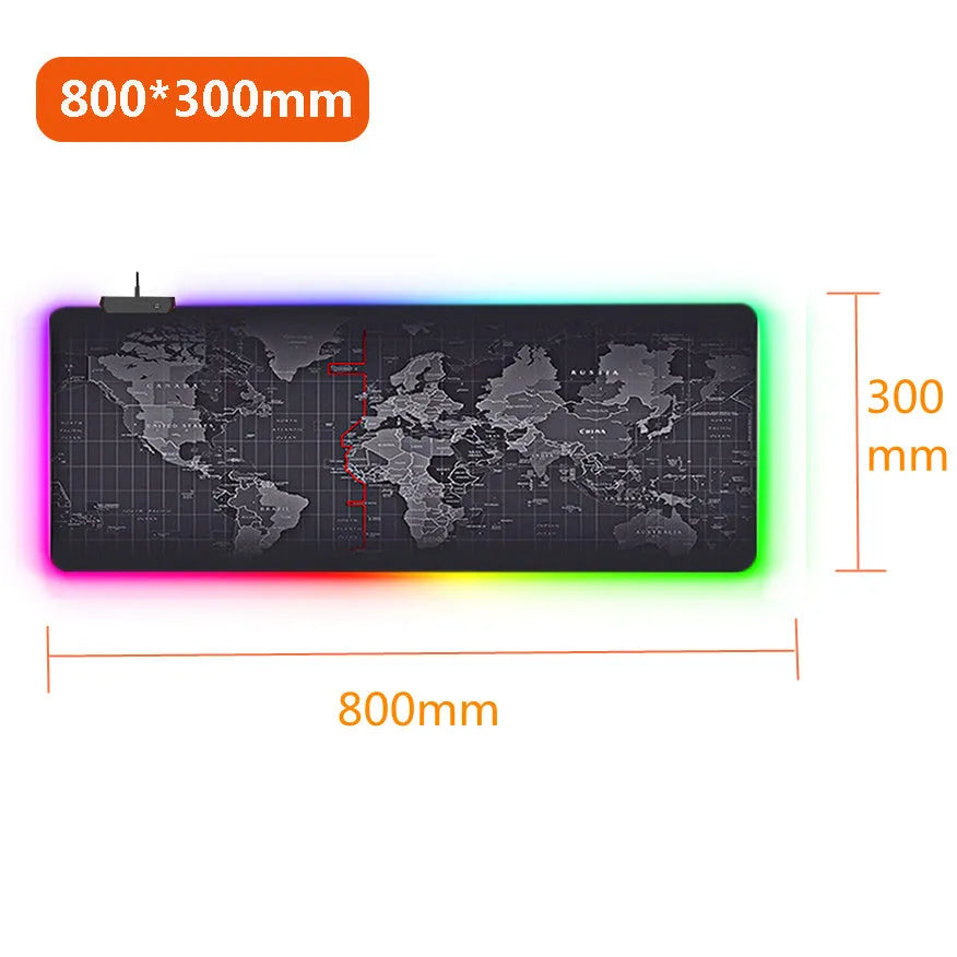 Large RGB luminous gaming mouse pad with colourful seaming and cloth waterproof surface