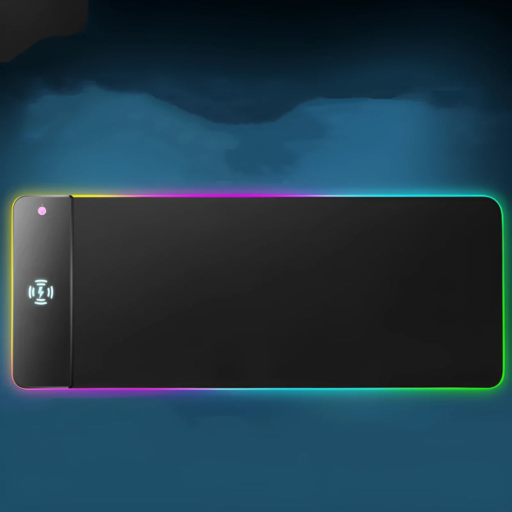 Wireless charging RGB luminous mouse pad 300x800x4mm rubber cloth construction with 10W charging and data cable