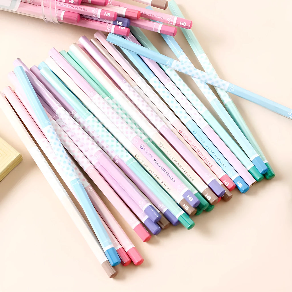 Barrel of 50 natural basswood pencils with six-angle design and HB graphite refills.