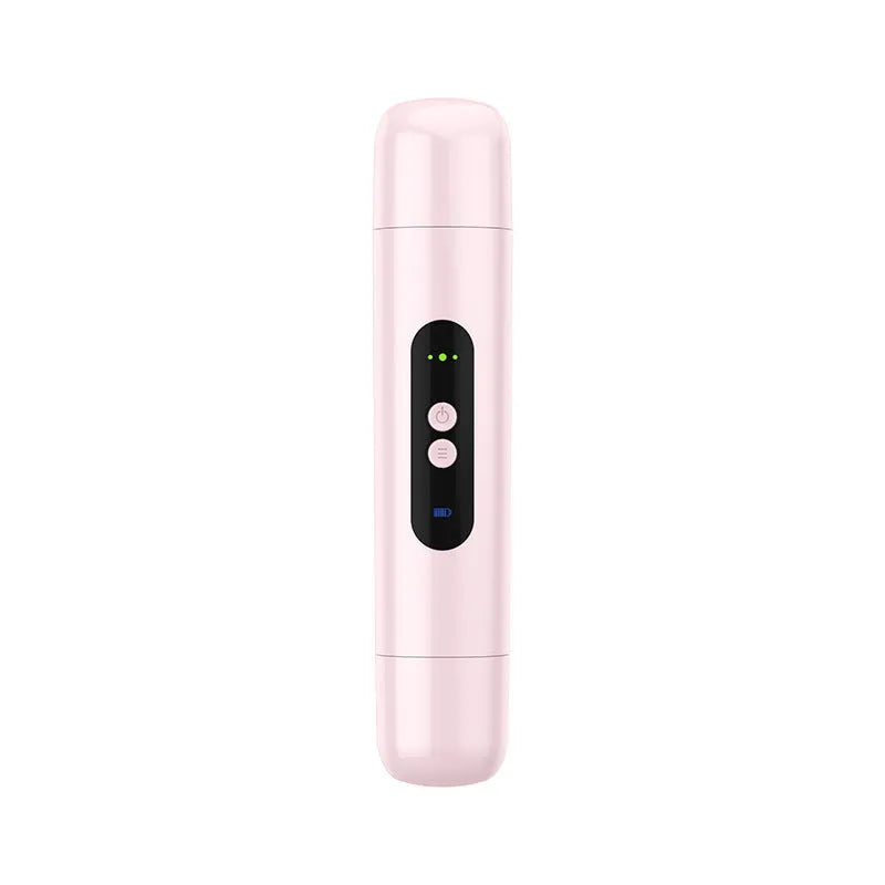 Portable electric depilator in pink or white colour with USB charging cable