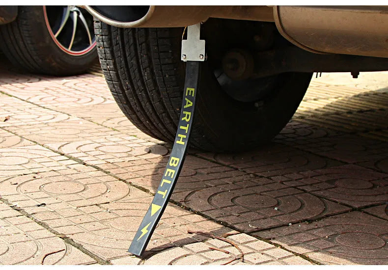 Black rubber vehicle electrostatic grounding belt measuring 37cm long with copper wire core.