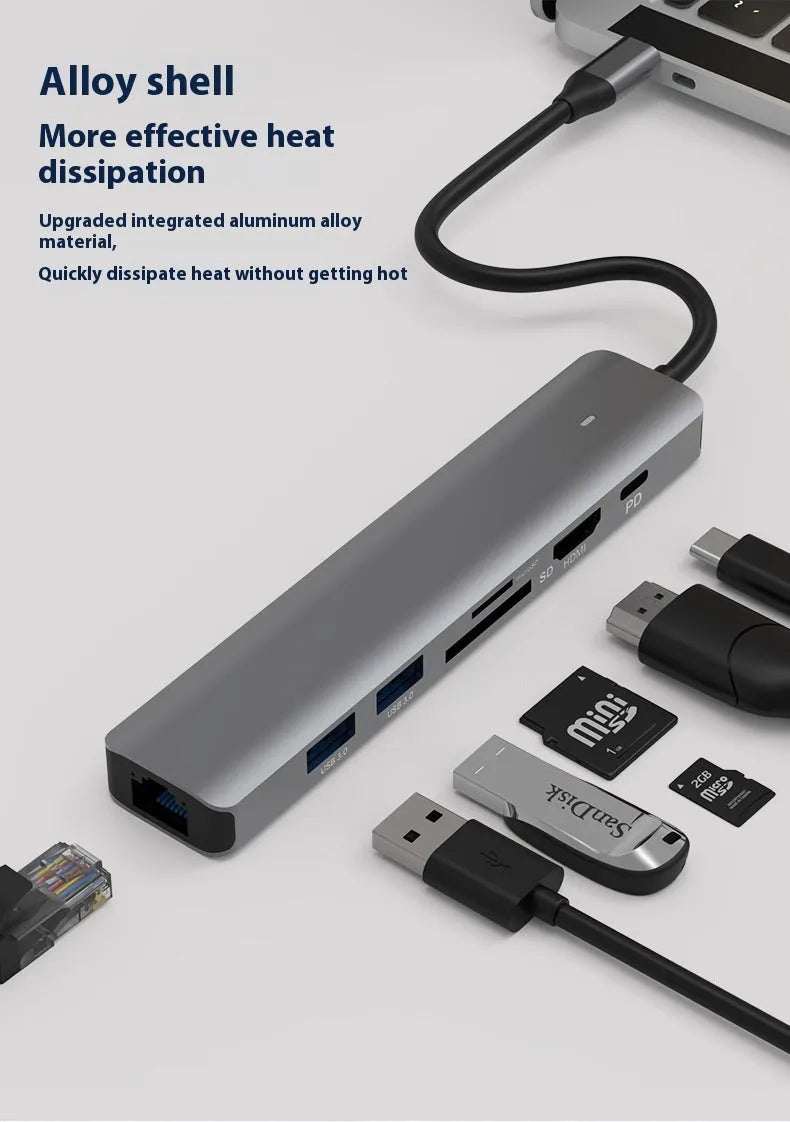 LQT-LH07 7-in-1 PD computer hub with multiple ports for laptop connectivity expansion.
