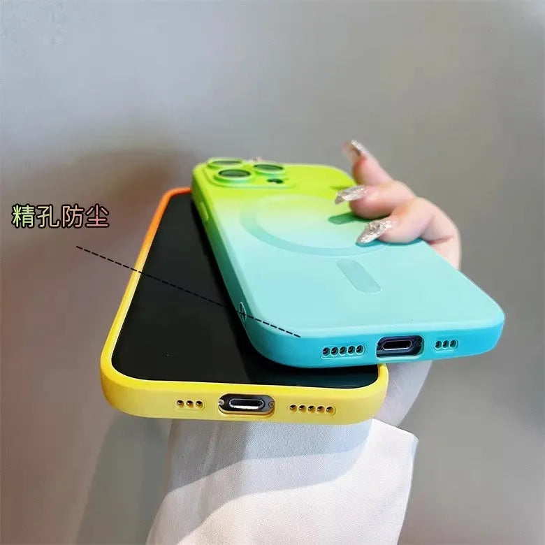 Gradient two-colour liquid magnetic silicone phone case for iPhone with frosted finish and full coverage design