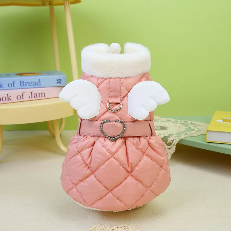 Small dog wearing pink cotton-thickened angel skirt with elastic waistband