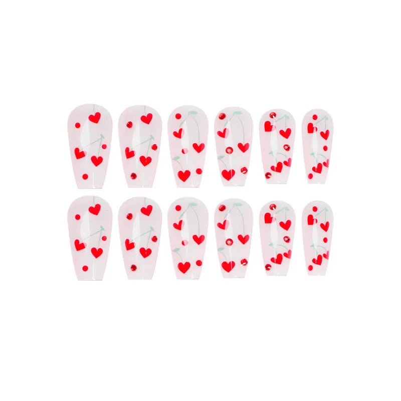 JP1601 style French Love red diamond and small cherry self-adhesive nail art charms, 24 pieces.