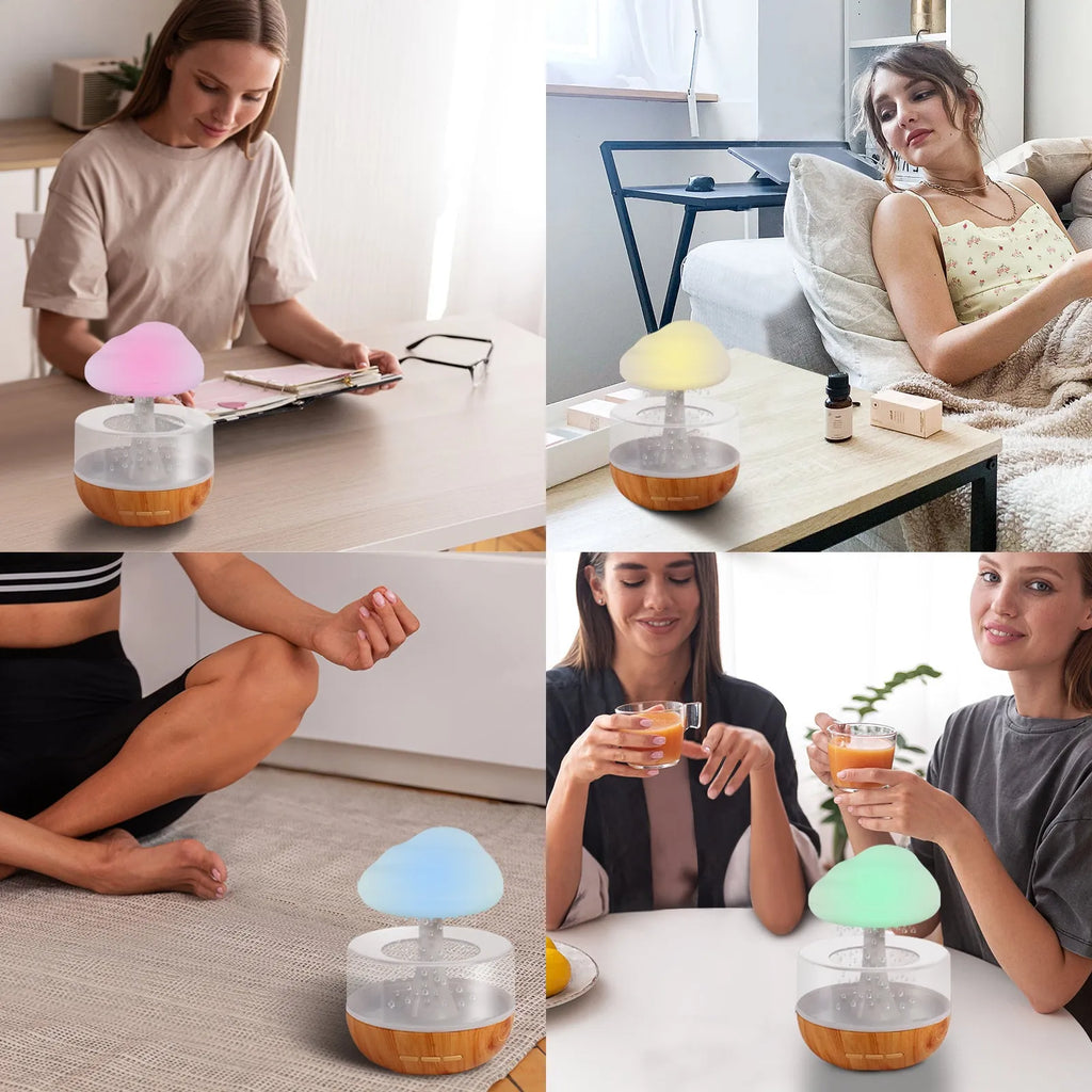 White cloud-shaped humidifier with essential oil diffuser and colour-changing night light.