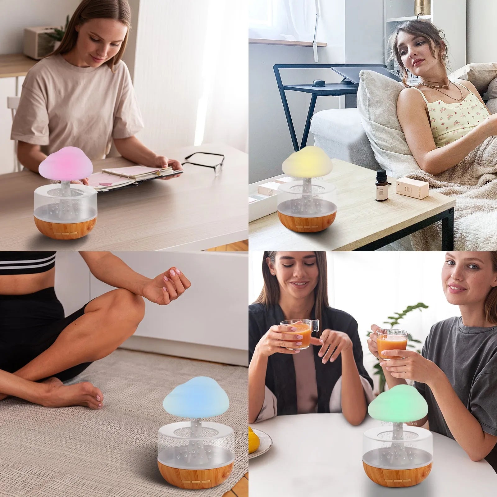 White cloud-shaped humidifier with essential oil diffuser and colour-changing night light.