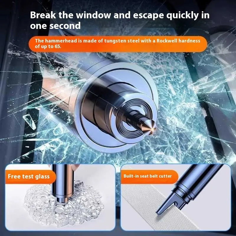 Black and red ABS plastic car emergency life hammer for breaking windows.