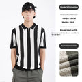 Men's striped short sleeve summer sweater with zipper decorations in viscose fabric