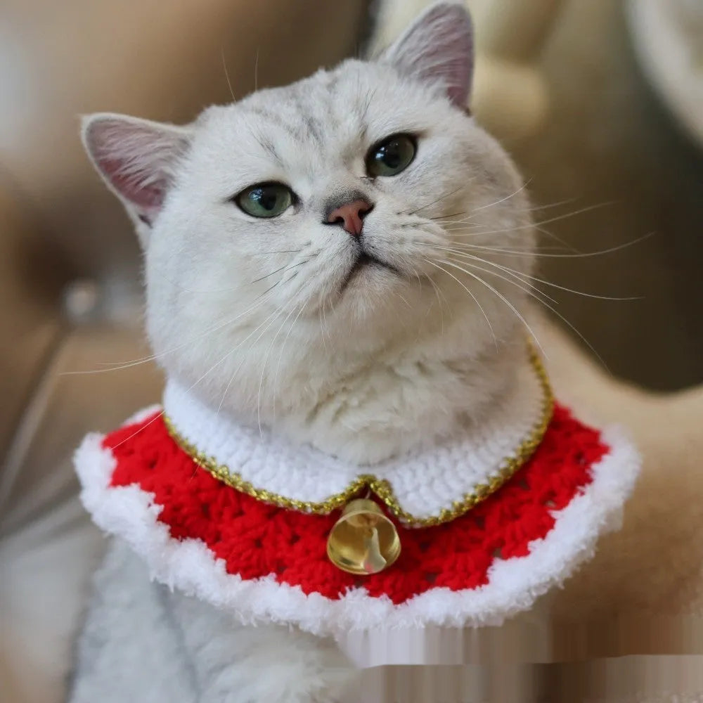 Christmas pet scarf with knitted wool Santa reindeer bell designs in multiple colours and sizes
