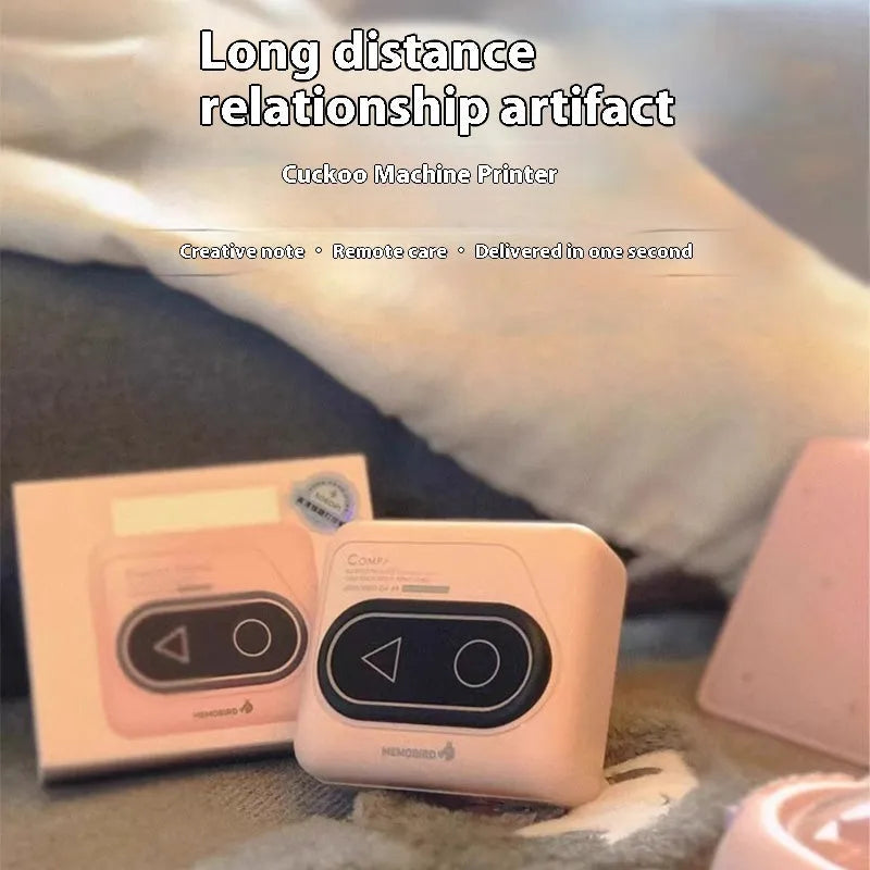 Portable Bluetooth mini printer with thermal paper in avocado green, pink, small yellow duck, and white options