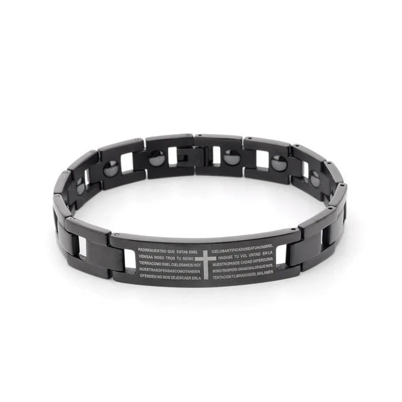 Men's titanium steel curved geometric bracelet with electroplated quadrilateral pattern in steel colour