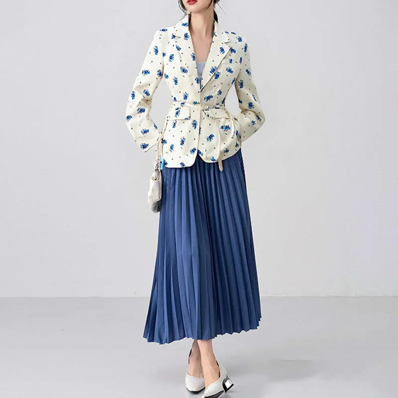 Women's printed polyester jacket with a lace-up collar detail, shown in a floral design.