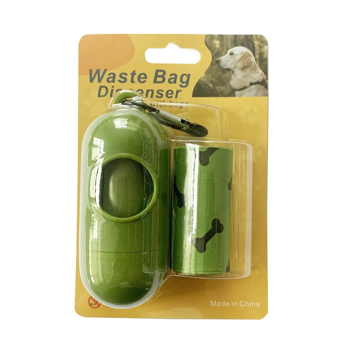 Army green degradable dog poop bags with black bone print, 23x33cm size