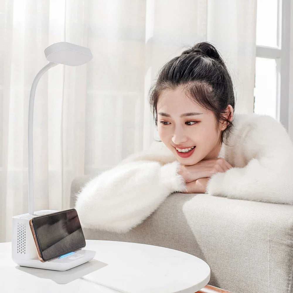 Negative ion air purifier desk lamp with plastic shade, push button switch, LED light, in white or pink