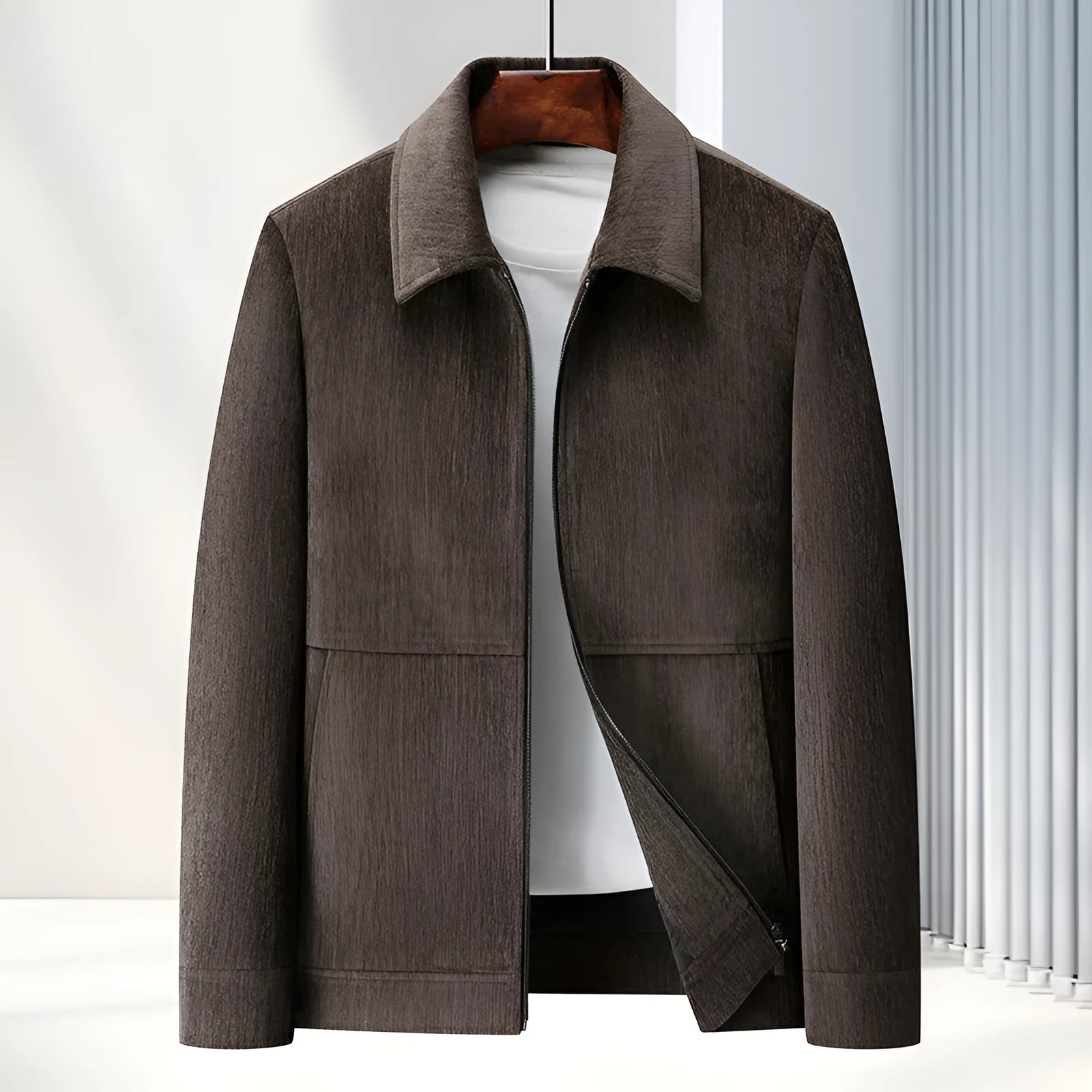 Men's lapel casual jacket in slim fit available in black, caramel, dark blue and brown colours
