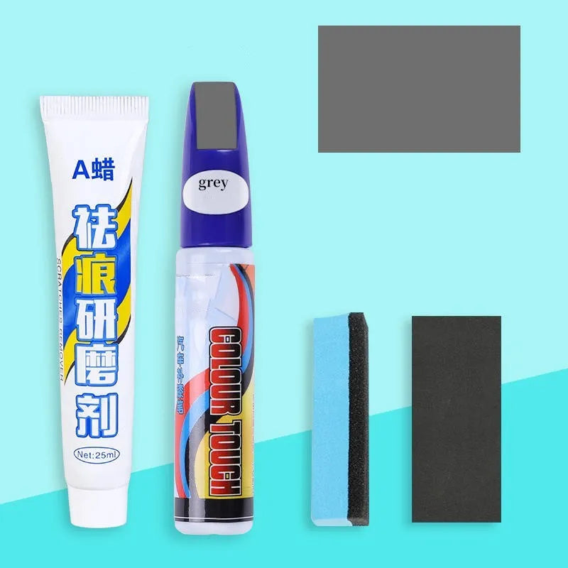 Automotive paint repair pen kit with paint pen, wax, sponge, sandpaper for car scratch repair
