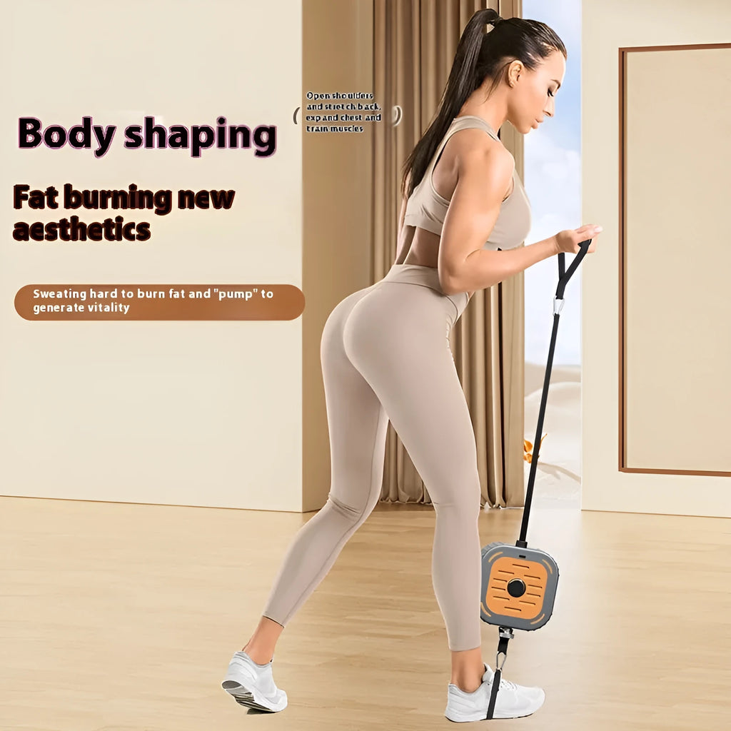 Multifunctional power pump chest expander in vibrant orange, showing adjustable handles and compact 115cm frame for home strength training.