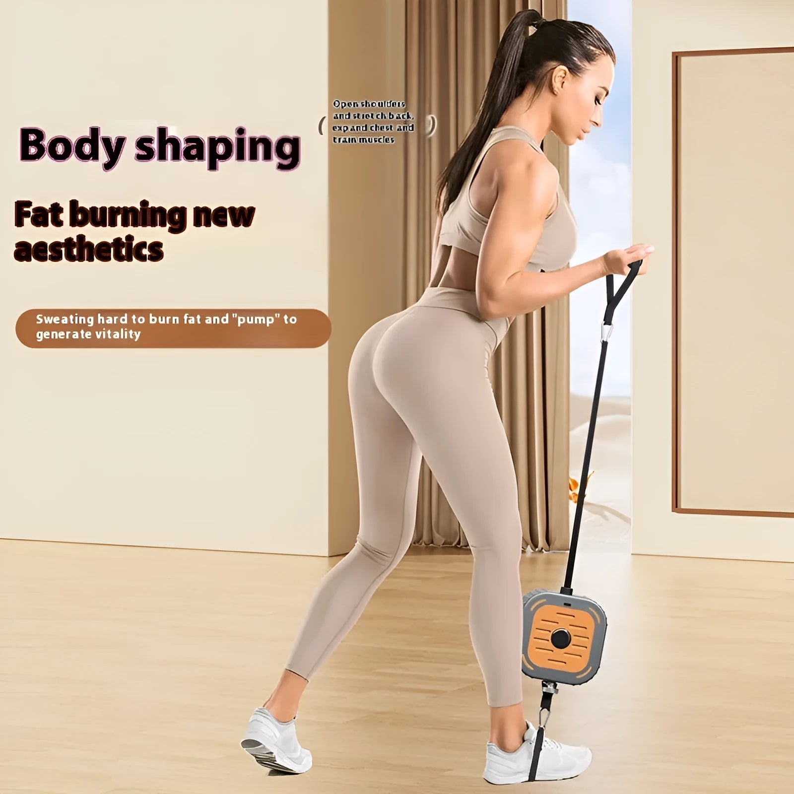 Multifunctional power pump chest expander in vibrant orange, showing adjustable handles and compact 115cm frame for home strength training.