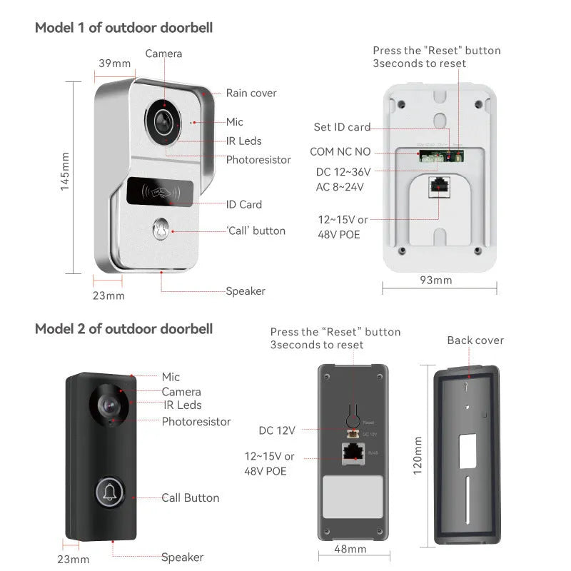 1080P video intercom doorbell system with 10-inch colour display and outdoor camera unit