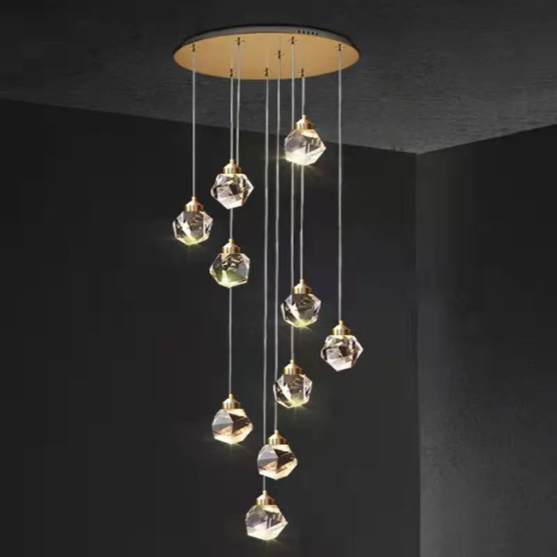 Duplex stair long crane crystal chandelier ceiling lamp with multiple crystal heads