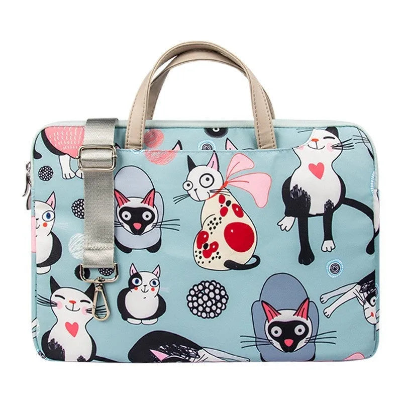 Cartoon animal print polyester laptop bag with Alien Cat pattern for 10 to 16 inch devices