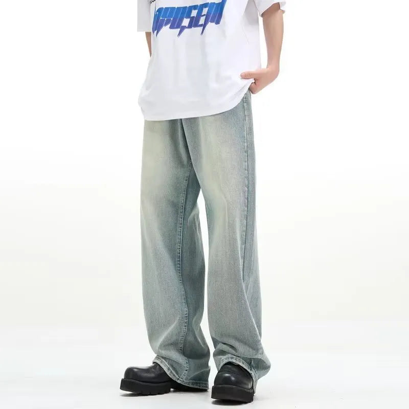 Blue loose-fit retro casual trousers made from rabbit fur with an elasticated waist.