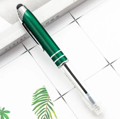 Metal multifunctional pen with capacitive stylus tip, ballpoint pen and LED light in five colour options