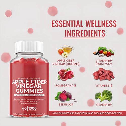 Bottle of apple cider vinegar gummies soft candy dietary supplement containing 60 tablets