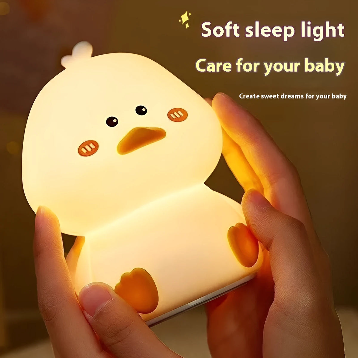 Happy Duck night lamp, USB rechargeable, seven colour light, 9.5cm x 9.5cm x 13.1cm cartoon bedside lamp