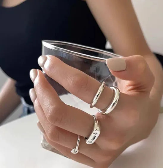 925 sterling silver adjustable opening ring for women in minimalist Korean-style design