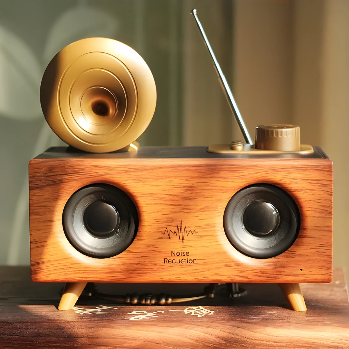 B6 wireless Bluetooth speaker subwoofer with imitation wood finish in dark brown