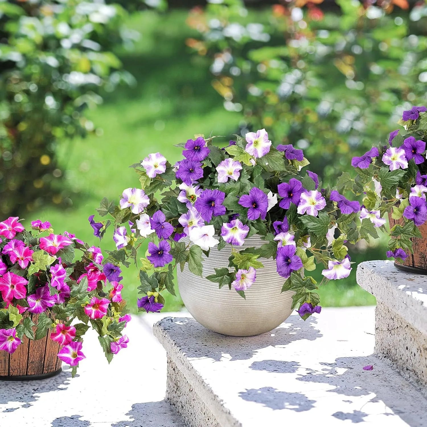 Plastic artificial flower with fork base in European courtyard design for outdoor garden display