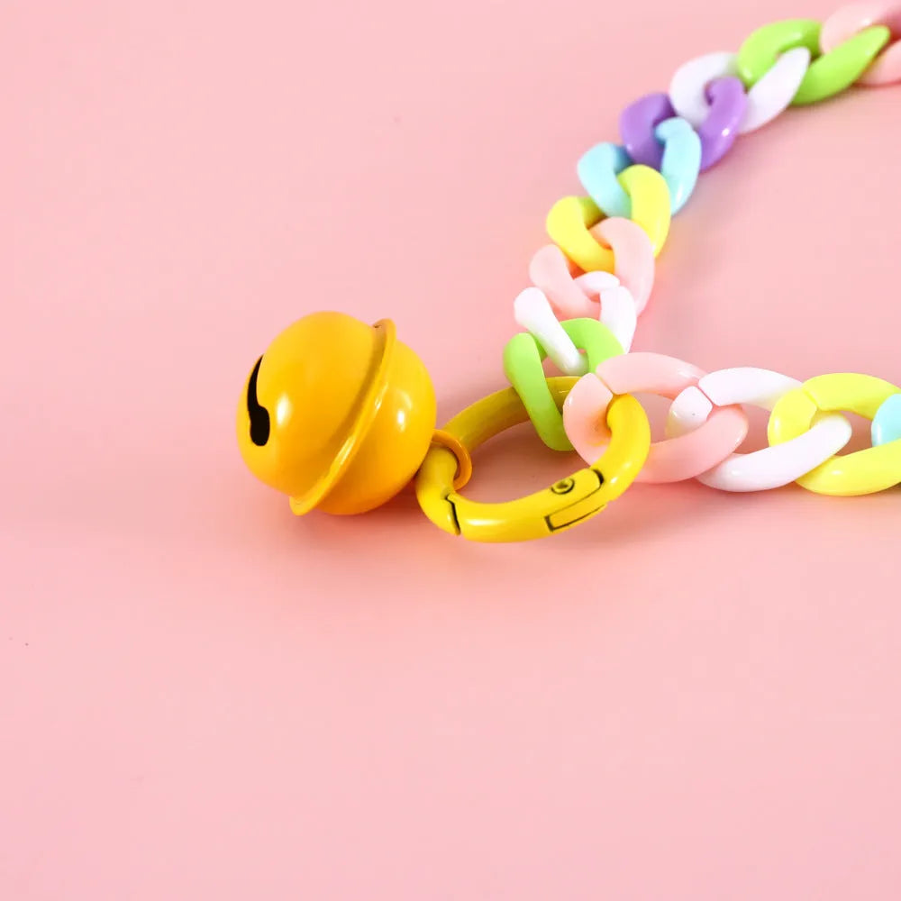 Macaron candy coloured plastic pet collar for cats, dogs, and rabbits in chain blue, pink, and mixed colours.