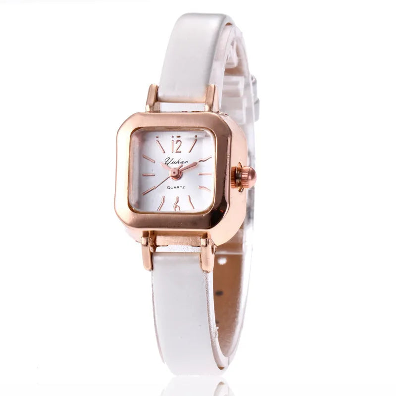 Women's retro fashion watch with alloy case in black, white, pink and brown colour options