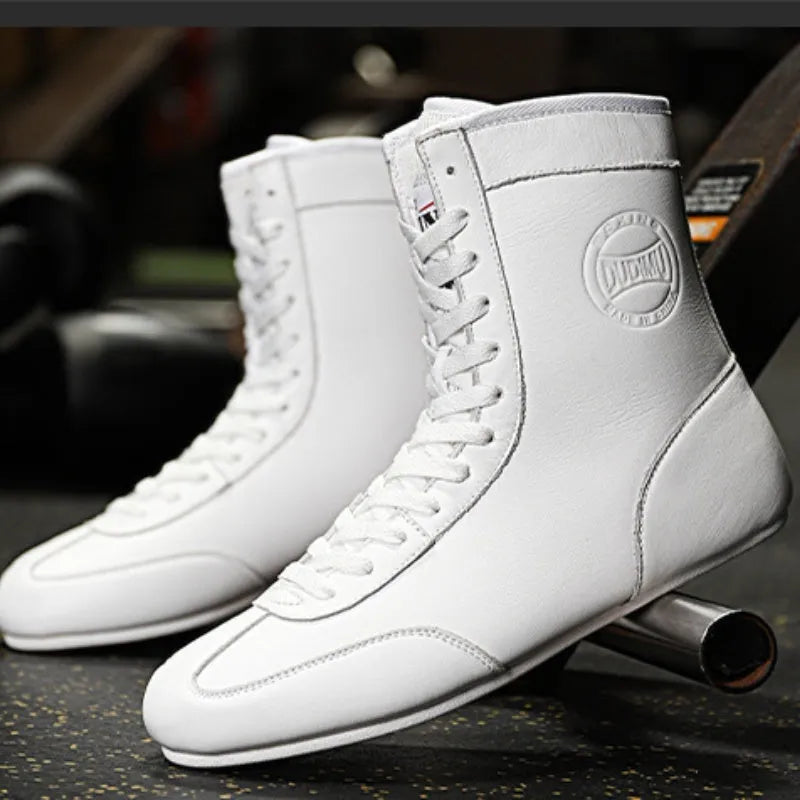 Black gold professional boxing shoes with mesh upper and rubber sole